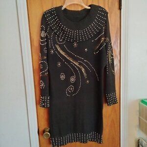 Black knit stretch sequined dress